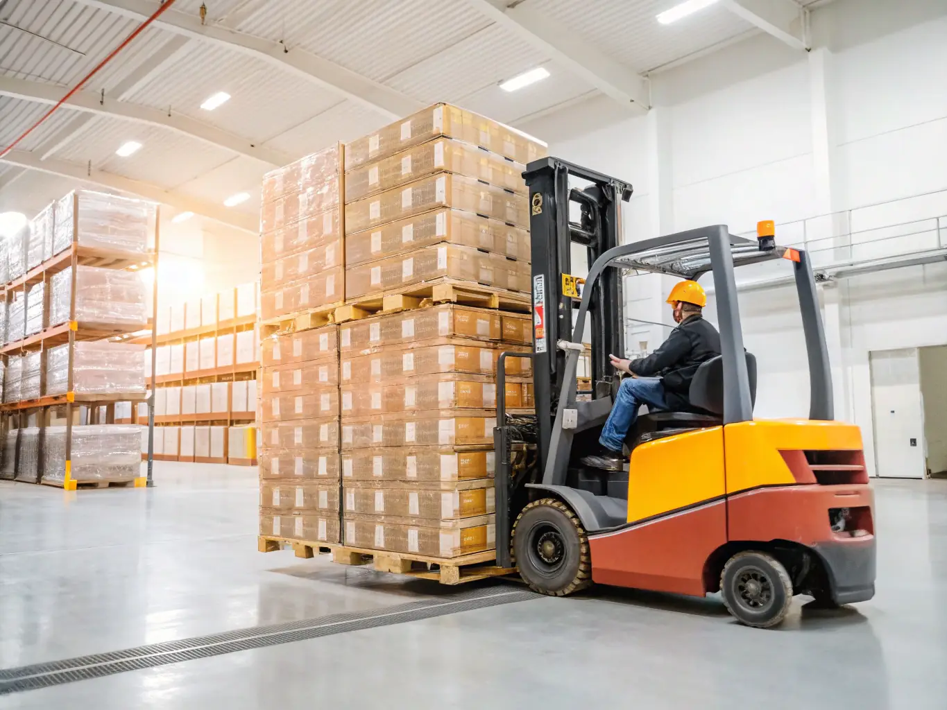 A Shandong Nuoman forklift moving heavy materials in an industrial warehouse, demonstrating its maneuverability and lifting capacity.